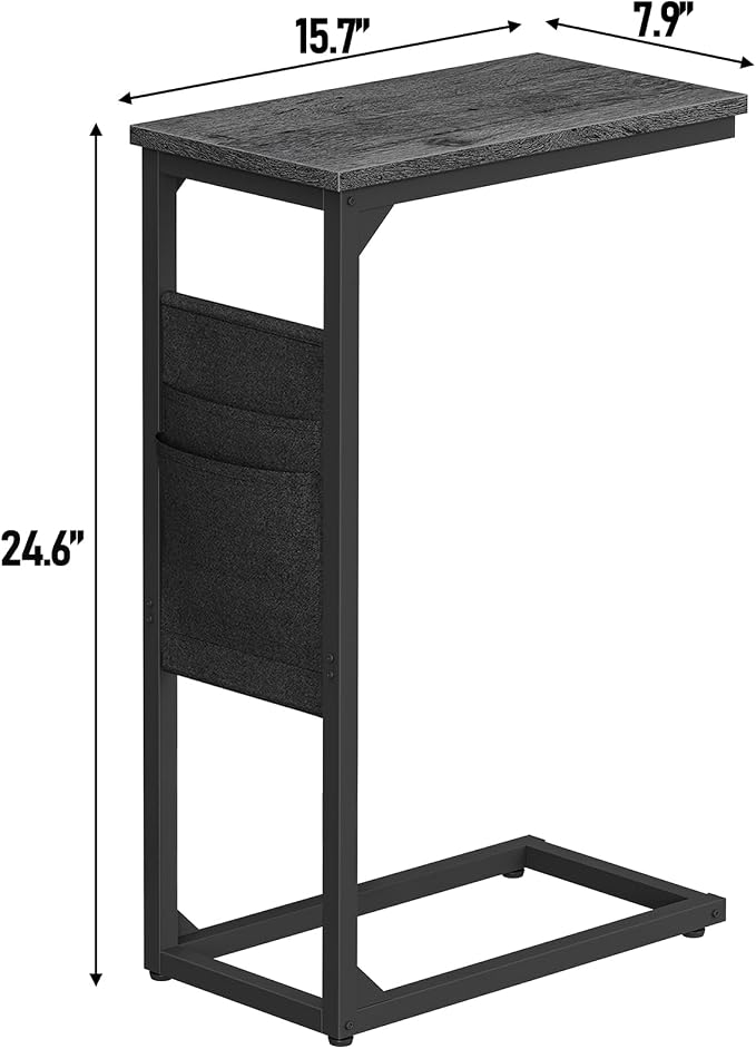 TUTOTAK C Shaped End Table, Side Table for Couch, Sofa Table | with Storage Bag, Set of 2, TV Tray for Living Room, Bedroom, Grey TB01BY0822