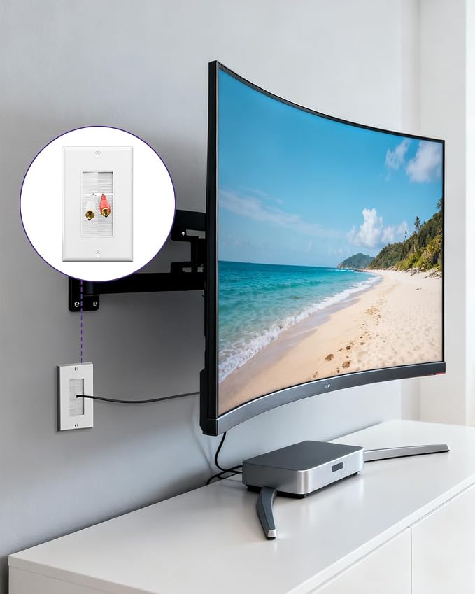VCE Brush Wall Plate Cable Pass Through, Single Gang Decorator Wall Cover for Low Voltage Cables, In-Wall Cable Management for Wall Mount TV (White), 2-Pack