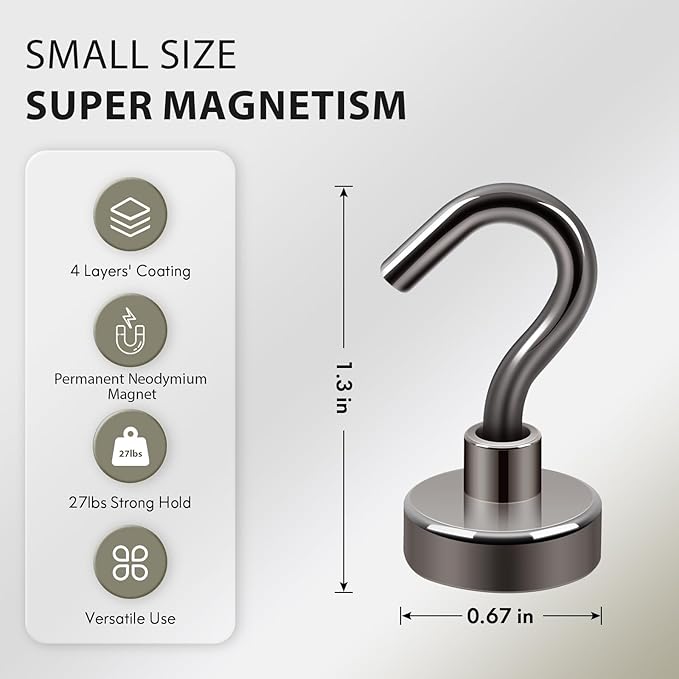 Neosmuk Magnetic Hooks, Heavy Duty 30lb+ Strong Magnet Hook for Cruise Cabins, Cruise Essentials 2026 for Hanging, Metal Wall Refrigerator Hangers (Gunmetal, 15 Pack)