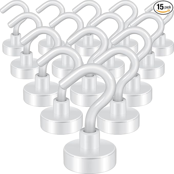 Neosmuk Magnetic Hooks, Heavy Duty 30lb+ Strong Magnet Hook for Cruise Cabins, Cruise Essentials 2026 for Hanging, Metal Wall Refrigerator Hangers (White, 15 Pack)