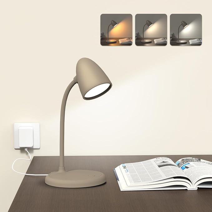 LED Desk Lamp for Home Office,Dimmable Table Lamp 3 Light Colors | Reading Light for Bedside Small Desk Lamp for College Dorm Room,Bedroom Desk Light,Brown