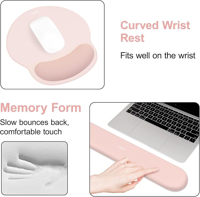 MOSISO Wrist Rest for Mouse Pad Set, Large Gaming Deskpad, Baby Pink | Circle Curved Mousepad&Keyboard Wrist Rest&Coaster, Ergonomic Non-Slip Mousepad&Easy Typing Pad with Silicone Lining