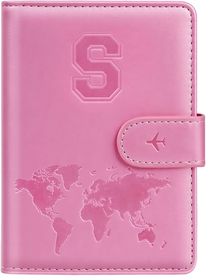 Passport Holder Cover Initial Letter A-Z Travel Wallet Personalized | Travel Essentials, Embossed Design, RFID Blocking, Personalized Gift, Passport Book Holders for Women Girls, Pink-S