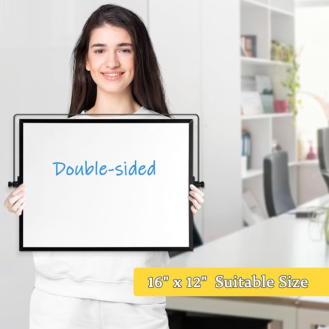 Double-Sided Magnetic White Board with Stand, 16" x 12" (Black) | Dry Erase Board with Stand, Desktop Whiteboard Easel , Portable Small White board dry erase for Drawing, Office, Home