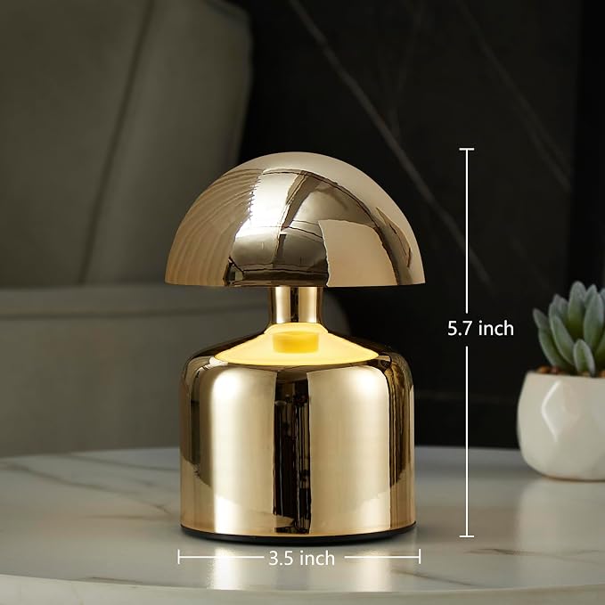 SAIWEYA Modern Cordless Mushroom Small Table Lamp, Dimmable Touch Battery | 3-Way Dimmable, Mini Rechargeable LED Desk Lamp, Night Light, Bedside Nightstand Lamps for Bedroom, Living Room