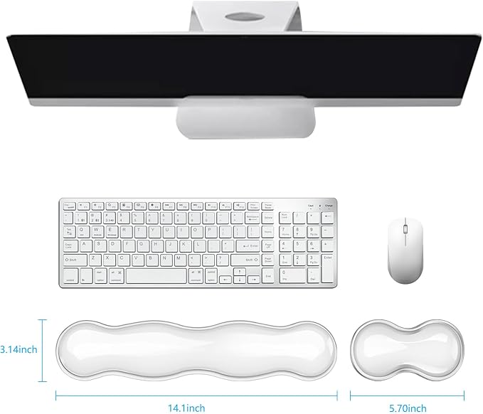 Ergonomic Gel Keyboard and Mouse Wrist Rest Set – Clear Wrist Support for Keyboard 60%/68%/75%, Comfort & Support for Typing and Gaming (White)