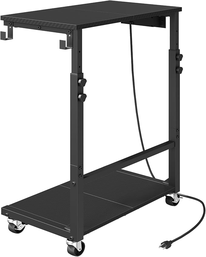 Computer Tower Stand with Power Outlet, Mobile PC Stand for Floor, Height Adjustable PC Holder Cart Under Desk, 26.6"-32.7" H, for Home Office, Gaming Room, Black PCHS215E01