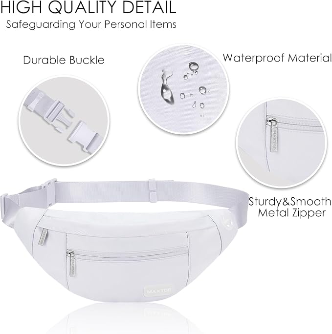 Large White Fanny Pack Sling Bag Trendy Travel Essentials for Women Men | Stylish,4-Zipper Pockets,Adjustable Belt,Fashion Cross Body Bag for Enjoy Yoga Traveling Workout Running Shopping