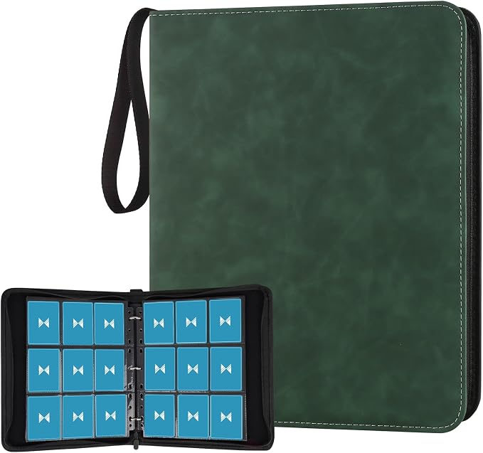 GERMUN 3 Ring 9 Pocket Zipper Card Binder, 720 Double Sided Standard PU Trading Card Album Folder for TCG & Sports Cards, Not Fit Top Loaders (Dark Green)