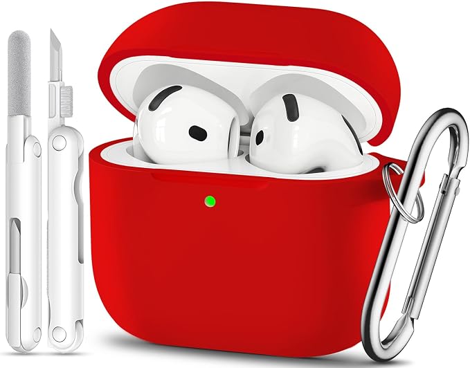 for AirPods 4 Case, TNSNK Silicone AirPod 4 Case Cover Compatible with Apple Airpods 4th Gen, Shockproof Protective Cases for Women Girly with Cleaner Kit and Keychain, Front LED Visible