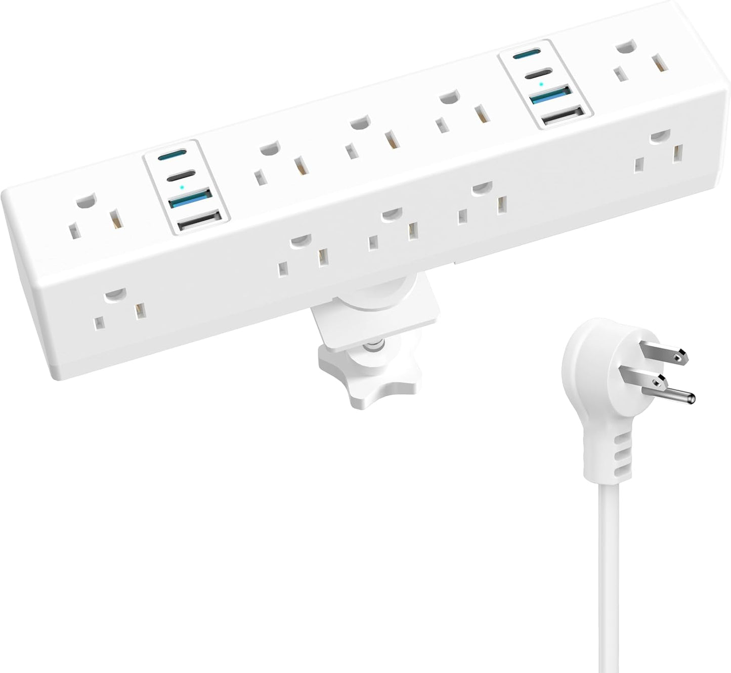 Desk Clamp Power Strip, 40W Fast Charging Station, VILONG Desktop Mount Surge Protector, 8 USB Ports(4 USB-C), 10 AC Outlets and 6Ft Cord, for Home, Office, Fit 1.6" Tabletop Edge