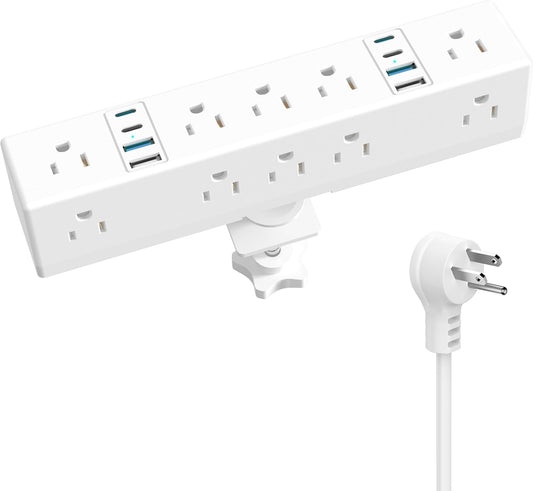 Desk Clamp Power Strip, 40W Fast Charging Station, VILONG Desktop Mount Surge Protector, 8 USB Ports(4 USB-C), 10 AC Outlets and 6Ft Cord, for Home, Office, Fit 1.6" Tabletop Edge
