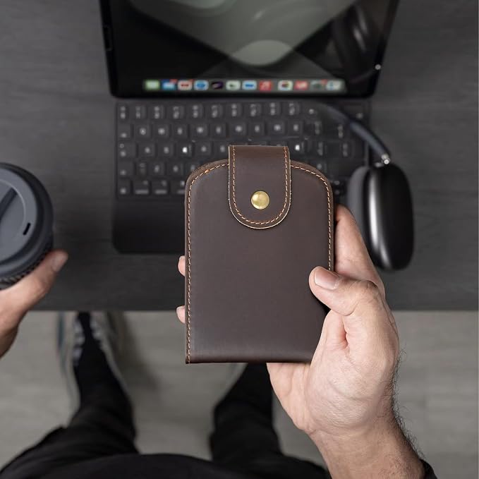 Polare Slim Curve Front Pocket RFID Blocking Italian Real Leather Bifold Wallet for Men (Dark Brown(Snap Version))