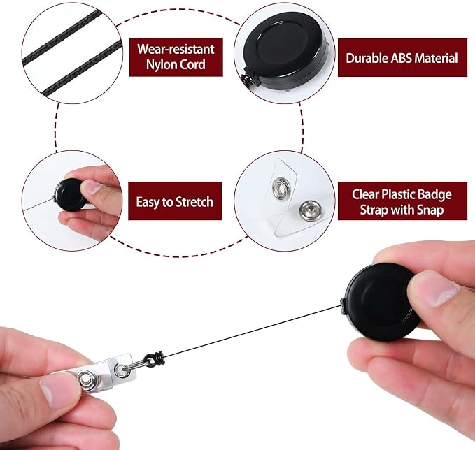 Badge Holder with Retractable Round Reel Clips for ID Card Name Key Chain Office Worker Doctor Nurse Teacher Student Women Men