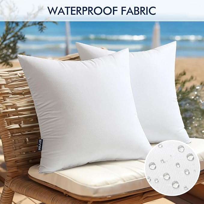 MIULEE 26x26 Euro Outdoor Pillow Inserts Set of 2, Waterproof Throw Pillows | Decorative Throw Pillows Inserts, Water-Resistant Garden Pillow Form for Patio Sofa Couch
