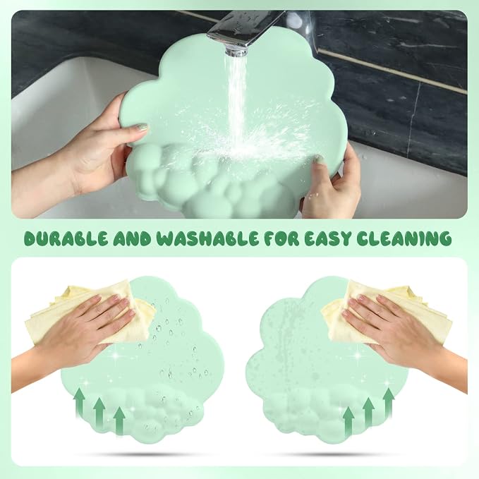 Gaming Mouse Pad Wrist Rest,Ergonomic Cloud Wrist Rest Mousepad with Gel Memory Foam,Non-Slip Rubber Base,Comfortable Mouse Pad for Home Office,Laptop,Mac,Lightweight,Easy Pain Relief (Light Green)