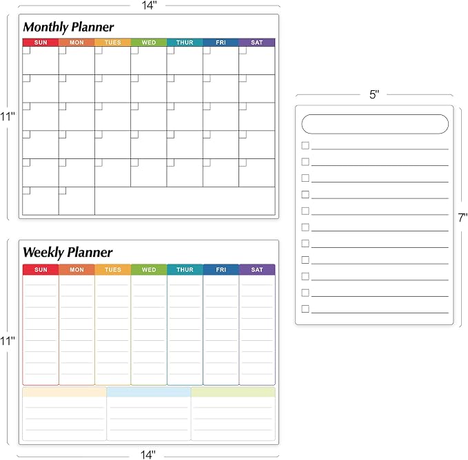 Dry Erase Magnetic Calendar for Refrigerator, 3 Pack- Monthly & Weekly & Daily Planner Magnet Whiteboard for Fridge Wall Door - Shopping, Meal/Menu, to Do List, Family Schedule Planning Board (C)