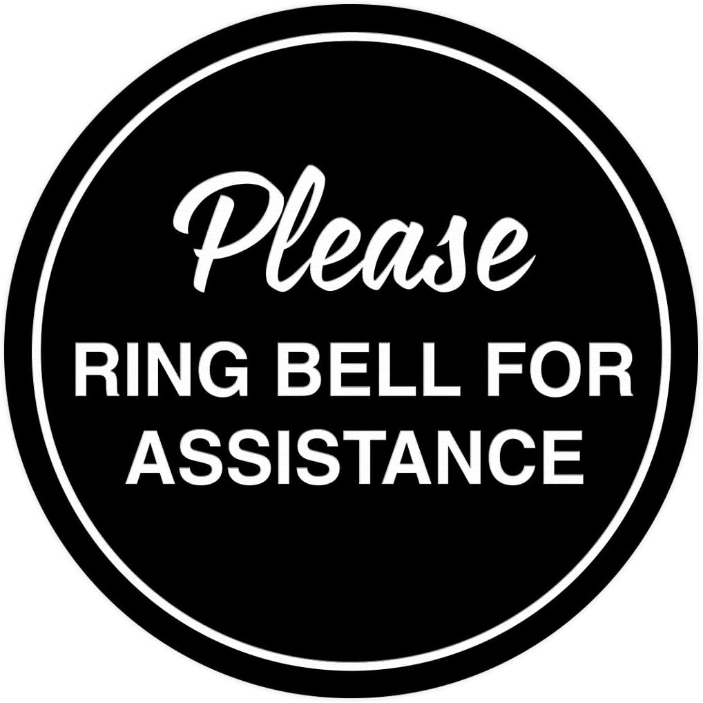 Signs ByLITA Circle Please Ring Bell For Assistance Wall or Door Sign | Easy Installation | Front Desk Reception Sign (Black) - X-large (1 Pack)