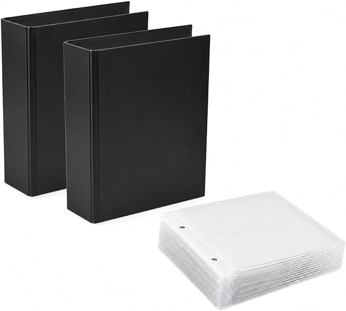 Tarifold CD Storage Bundle, 100 Binder Sleeves and 2 Binders, 2-Ring Holes | Holds CD, cover art and booklet, secure closing flap, 25 sleeves per binder, polypropylene, saves up to 70% storage space