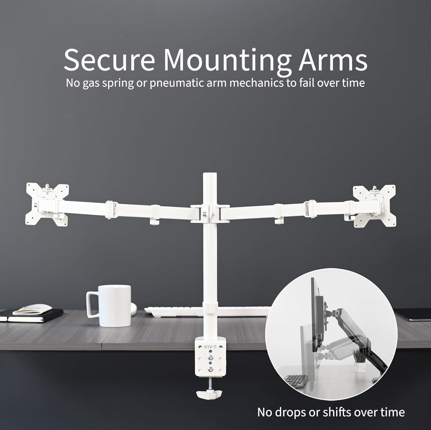 VIVO Dual Ultrawide Monitor Desk Mount, Heavy Duty Fully Adjustable Steel Stand, Holds 2 Computer Screens up to 38 inches and Max 22lbs Each, White, STAND-V038W