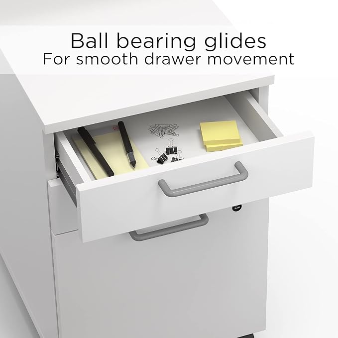 Union & Scale Mobile Pedestal File Cabinet, 3-Drawer, White, Wheels | Rolling letter/legal storage for office and everyday document use.
