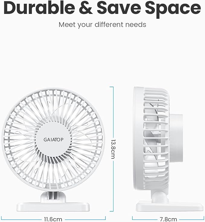 Gaiatop USB Desk Fan, Small But Powerful, Personal Portable Quiet 3 Speeds, Adjustable Mini Table Desktop fan for Cooling Home Office Car Summer Travel Gifts White