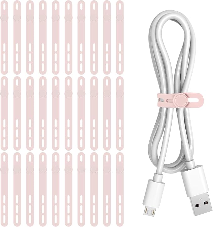 Donruby 30Pcs Silicone Cable Ties - Reusable & Washable with Adjustable Locking Buckles, High Elasticity Cable Management Straps for Home, Office, School, Travel Essential Cord Organizer (Pink)