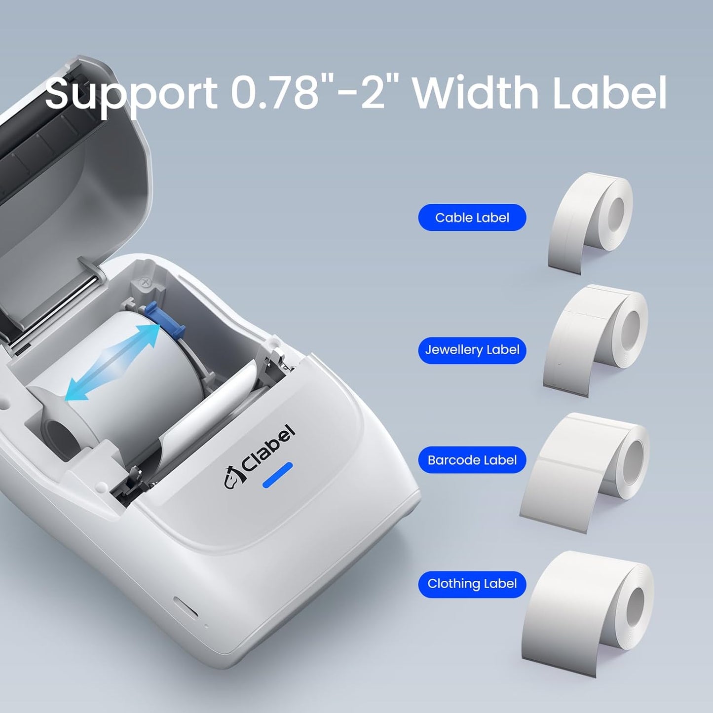 CLABEL Thermal Label Maker Machine: 221B Mini Sticker Printer Barcode Printer Inkless Label Printer Compatible with Clothing Price Labeling with 1 Roll of 50x30mm Label(Gray White)