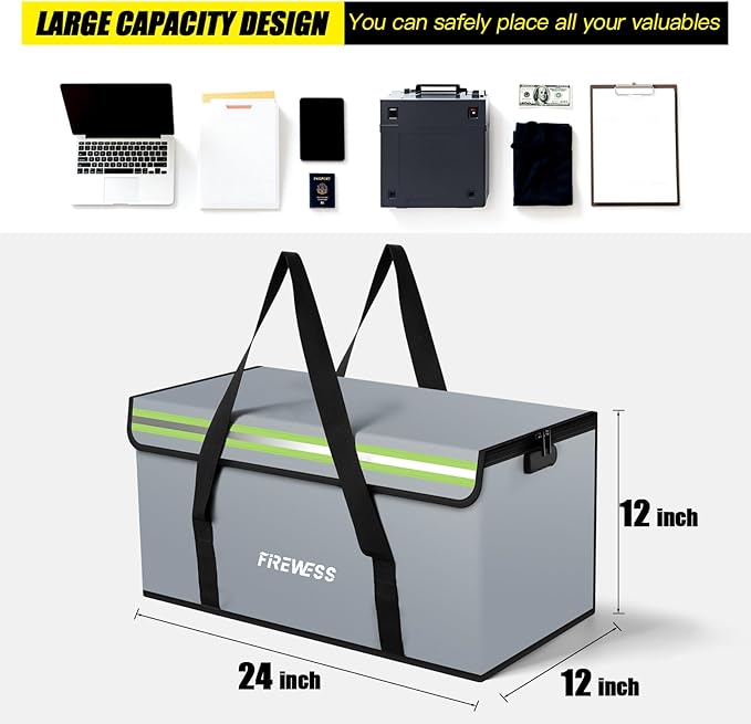 Large Fireproof Safe Bag, 24x12x12'' Fireproof Document Bag, Large capacity waterproof storage bag with reflective strips, Firesafe Box for File,Cash,Passport,Keys