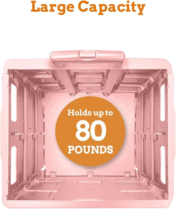 Ultra-Slim Rolling Collapsible Storage Pack-N-Roll Utility-carts, with Telescopic Handle, for Home, Garden, Shopping, Office, School use, Large, Raspberry Pink
