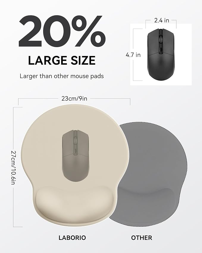 Mouse Pad with Wrist Rest for Desktop Large Ergonomic Mouse Mat(Beige) | 10.6''L x 9''W Size, Gel Wrist Support, Non-slip Base, Washable Surface, Laptop Mousepad
