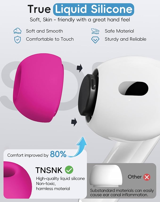 4 Pairs Replacement Ear Tips for AirPods Pro 1st /2nd (Rose red) | with Noise Reduction Hole,Built-in dust Guard Screen Silicone Ear Tips with Cleaning Pen