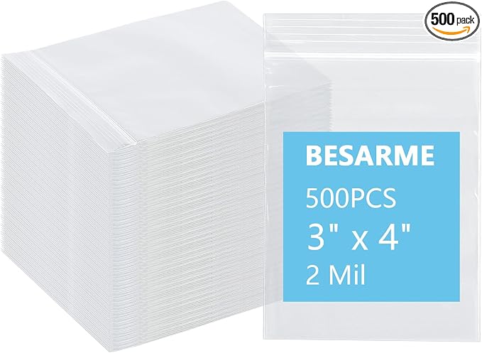 500 PCS 3" x 4" Small Plastic Bags for Jewelry Mini Clear Plastic Poly Bag 2 Mil with Resealable Lock Seal Zipper for Storage Gifts Candy Screws