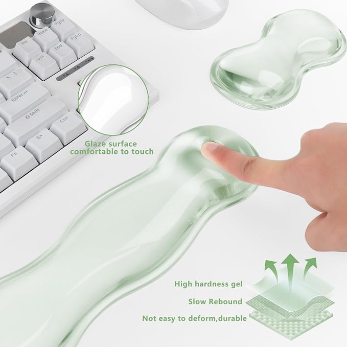 Gel Keyboard and Mouse Wrist Rest, Cute Wrist Support and Arm Support Keyboard Rest for Keyboard and Mouse Typing Pain Relief，Suitable for Office/Computer/Laptop/Gaming（Transparent Green Set ）