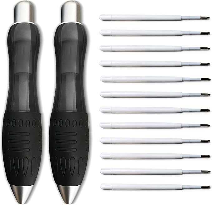 14pcs Big Fat Pens Aids Writing - 2 Pens + 6 Black Refills + 6 Blue Refills for Tremor, Arthritis, Parkinson, Handicap, Carpal Tunnel