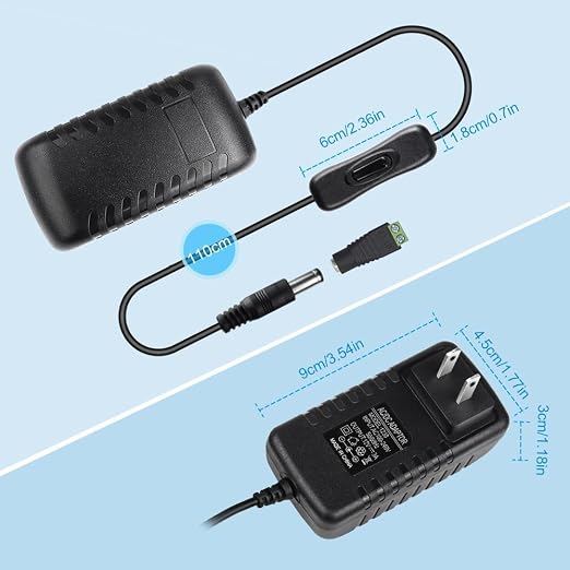 12V Power Supply, 12 Volt 3A 36W DC Power Supply with On Off Switch, Black Switching LED Power Adapter, AC 110V to 12V Transformer Plug for LED Strip Lights with 5.5/2.1 DC Female Connector, 3 Pack