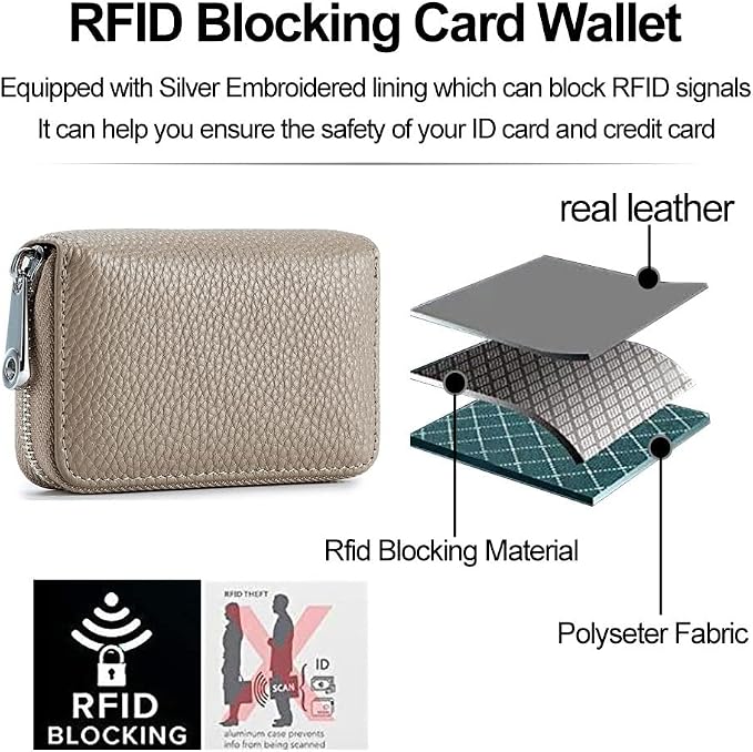 RFID Credit Card Holder Genuine Leather Credit Card Wallet with Zipper | RFID