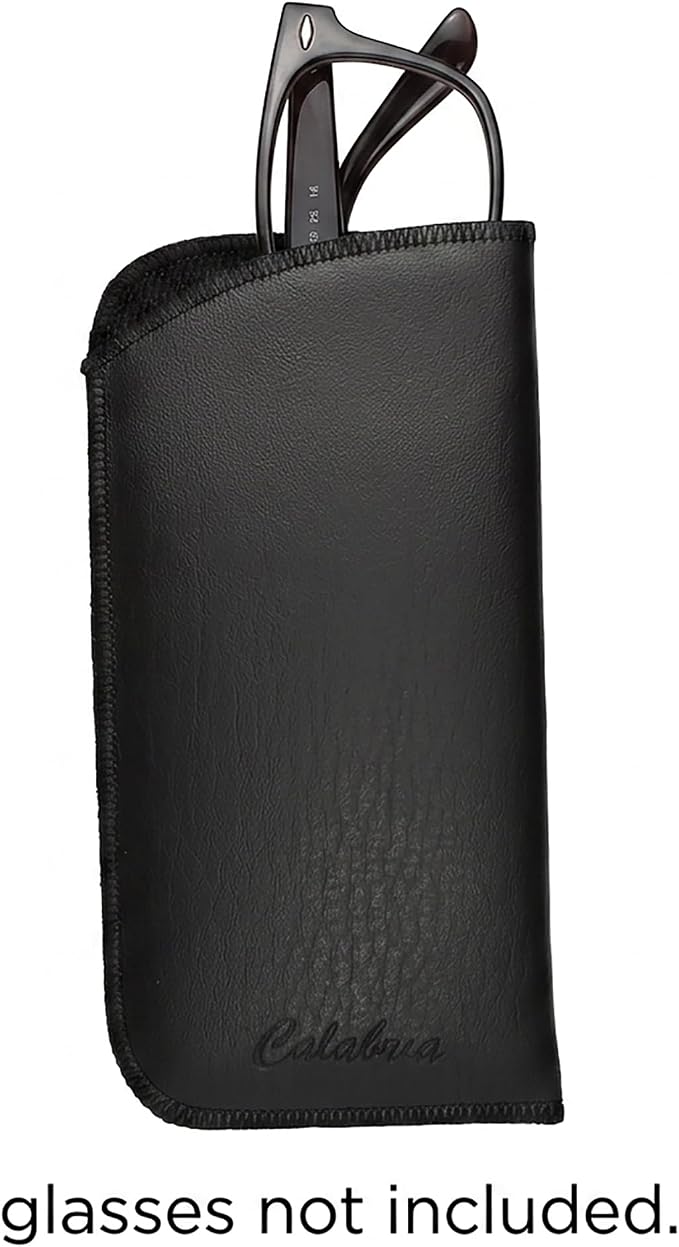 Calabria Slim Faux Leather Eyeglass Case Soft Slip-In Design [Black without Clip - 3 Pack] | Compact Protective Pouch | Soft Case for Glasses | Lightweight Sunglass Storage