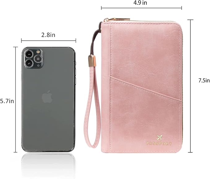 Family Passport Holder for Travel Women and Men RFID Passport Holder with Zipper Passport Case Passport cover Passport Wallet Travel Essentials and Accessories(1-2,Pink)