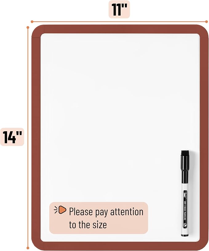 Mr. Pen- Dry Erase Board, 14” x 11” with a Black Dry Erase Marker | Chocolate Brown Frame, Small Mini White Board for Students, Fridge, Wall, Locker, Includes Double Sided Tapes