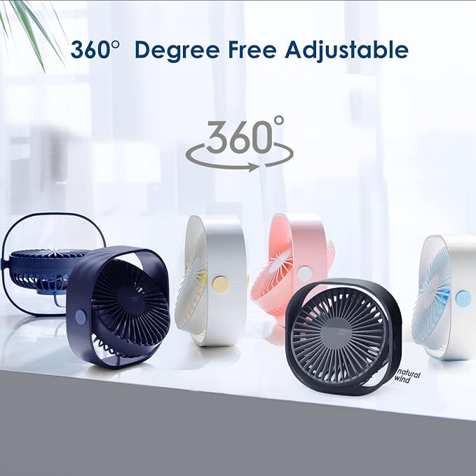 Simpeak Small USB Fan Small Quiet Portable USB Powered ONLY (No Battery), Cooling 3 Speed Setting 360° Adjustable Swivel Desktop Personal Fan for Home Office Bedroom Outdoor Travel Summer, Blue