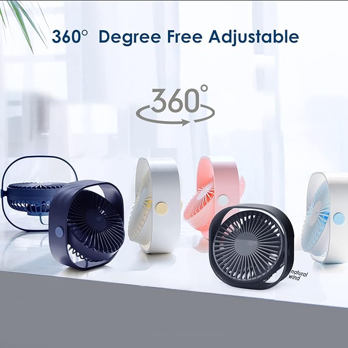 Simpeak Small USB Fan Small Quiet Portable USB Powered ONLY (No Battery), Cooling 3 Speed Setting 360° Adjustable Swivel Desktop Personal Fan for Home Office Bedroom Outdoor Travel Summer, Grey