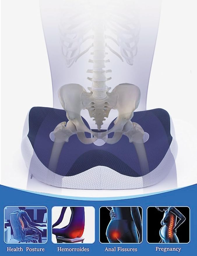 Seat Cushion, Seat Cushion for Sit Bone and Back Pain Relief, Butt, Tailbone, Hip, Hamstring, Posture Support - Memory Foam Comfort Ischial Tuberosity Pillow (Blue)