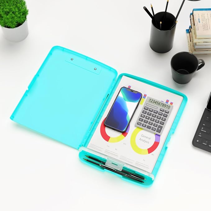 Hongri Clipboard with Storage with Pencil Case, 8.5 x 11 Storage Clip Board | High Capacity Organization Box for A4 Letter Legal Paper, Heavy Duty Folio & Side-Opening for Nurses, Teachers, Light Green