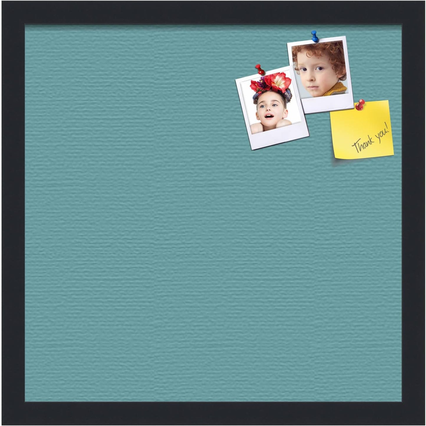 PinPix 16x16 Inch Cork Bulletin Board. This Decorative Framed Pin Board Comes with Aqua Pastel Design and a Satin Black Frame. Ideal for Home Office Decor or Message Board (PinPix-1806)