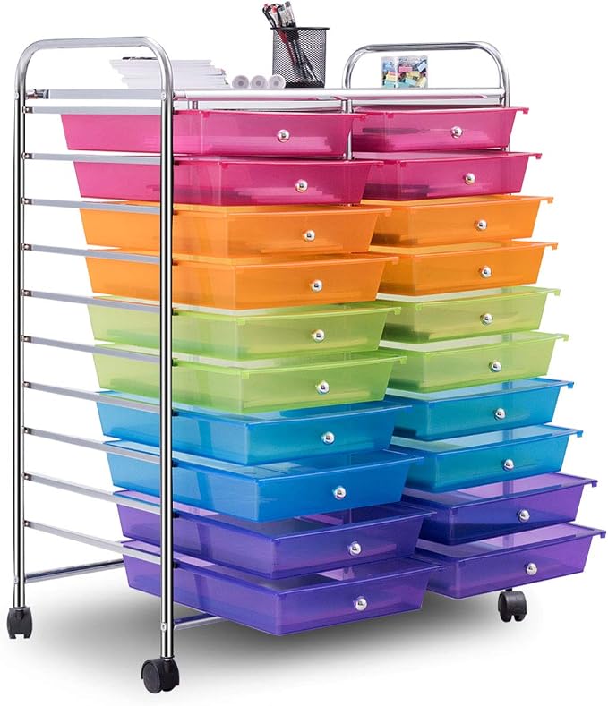 Giantex 20 Drawer Rolling Storage Cart Tools Scrapbook Paper Office School Organizer, Multicolor