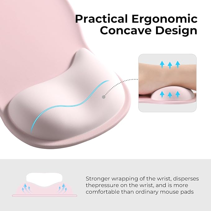 EooCoo Mouse Pad with Gel Wrist Rest, Ergonomic Mousepad Wrist Alignment | Middle Concave Design for Natural Wrist Alignment, Non-Slip Base Mousepad, Carpal Tunnel Relief, Office Desk Accessories