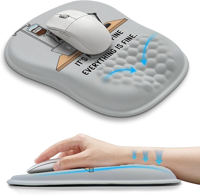 Hokafenle Ergonomic Wrist-Hugging Mouse Pad Wrist Support, U-Shaped Holding Wrist Rest Mousepad for Carpal Tunnel Pain Relief with Cushioned Memory Foam Slope Massage Bulge (10.2x8.3 in,It is fine)