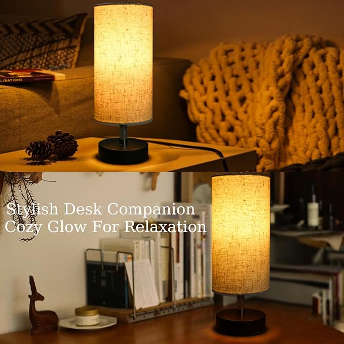 Bedside Table Lamps, Table Lamp for Bedroom, Lamps for Night Stands with Linen Lampshades, Small Table Lamp for Living Room, Office (Bulb Excluded)