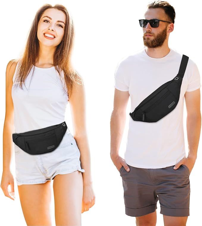 Large Crossbody Fanny Pack for Women Men Shoulder Sling Bag Fit All Phones | 4-Zipper Pockets,Key Chain,Hands-Free,Ideal for Sports Festival Workout Traveling Running Casual